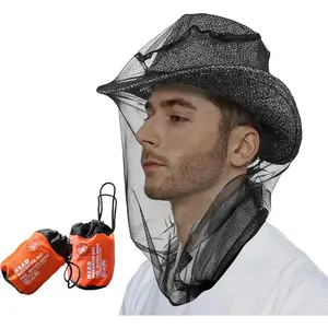 2 Pack Mosquito Head Net Mesh for Insect, Face Neck Fly Netting Hood from Bugs Gnats Noseeums Screen Net for Hiking, Outdoors, Fishing, Gardening, Black