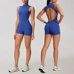 Summer sports jumpsuit for women, high-elasticity sleeveless yoga bodysuit for gym, running butt-lifting fitness jumpsuit