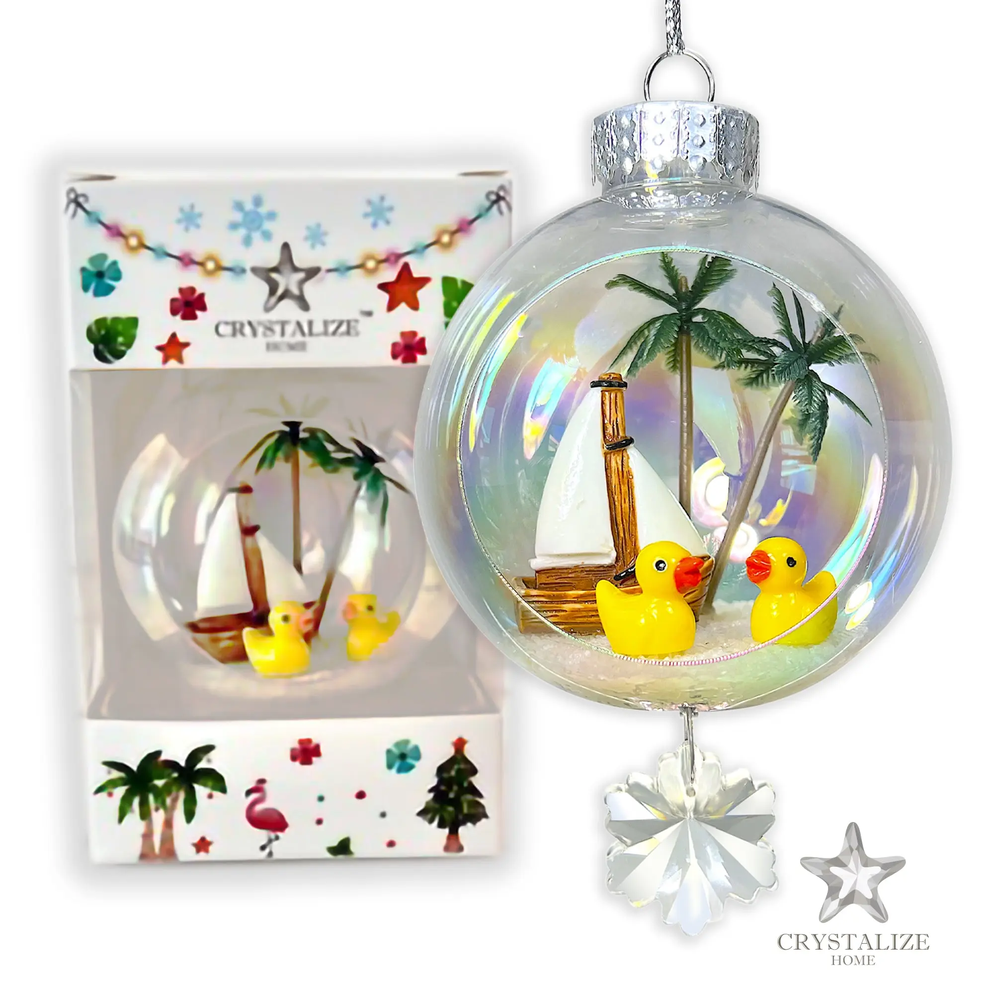 Ducks Plastic Ornament with Magnetic Crystal 3"x7"