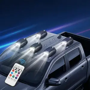 Solar Car Roof Neon RGB Strobe Light, Cab Signal Marker Lamp Wireless LED Warning Lights Safety Accessories for Cars Trucks Pickup SUV Jeeps Rvs with Vibration Sensor, No Drill, Waterproof (4PCS)