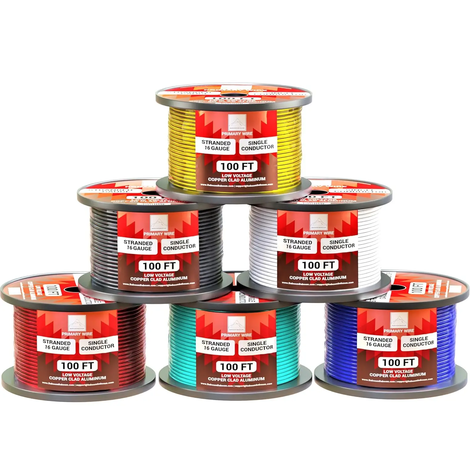 16 Gauge Wire Combo 6 Pack (600ft Total) 100ft Per Roll, 12V Low  Automotive and Electrical , Copper Clad  (CCA)