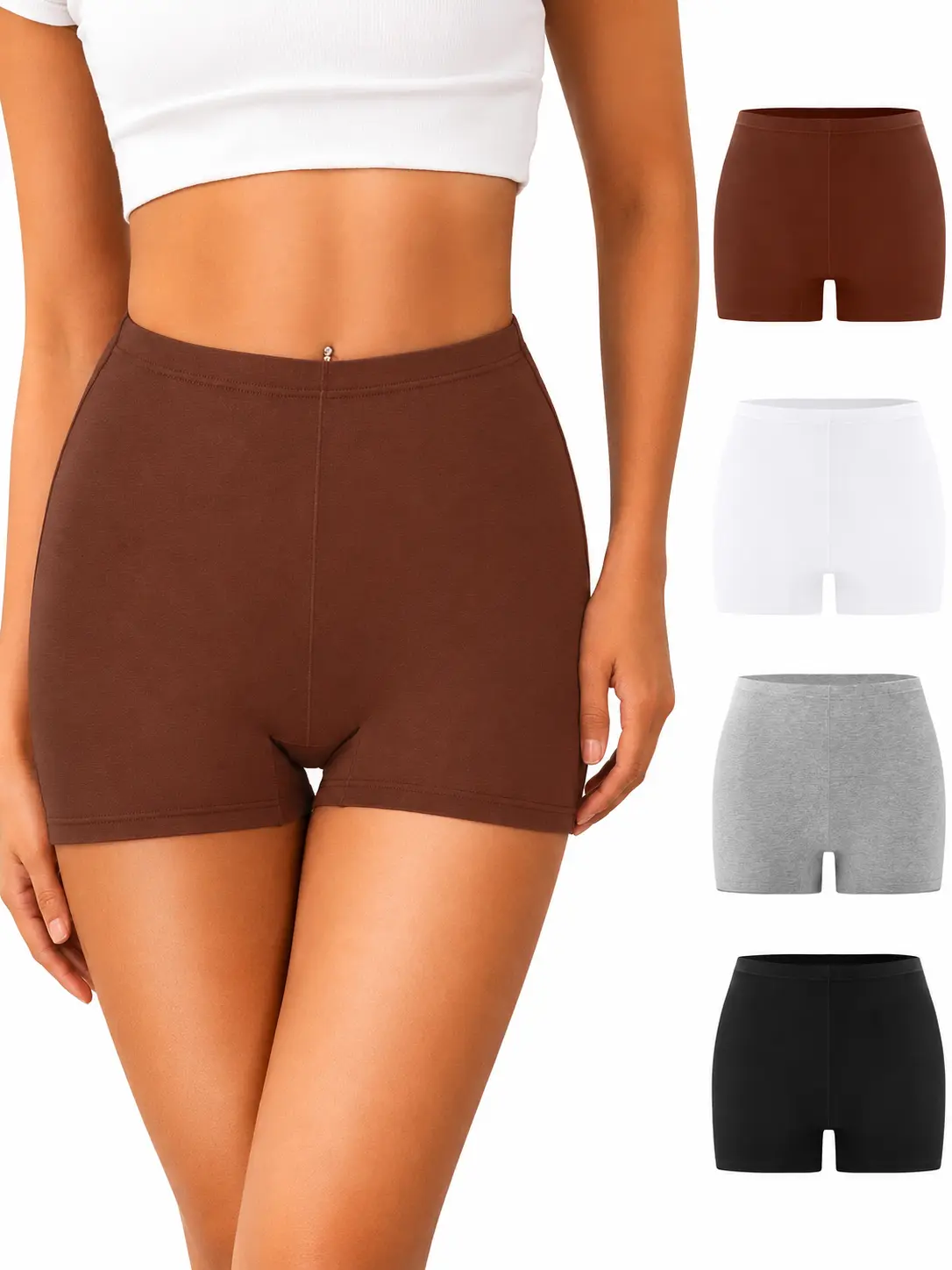 Women's 4-Pack Multicolored High-Waisted Cotton Boxer Brief Panties - Stretchy, Breathable, Anti-Chafing, Full Coverage, Minimalist Spandex Underwear Shorts (S-XL) for Dresses & Skirts