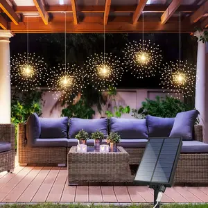 Solar Fireworks Lights Set, LED Starburst Ball Lamps, 8 Adjustable Modes, Hanging Fairy Lights, Copper Wire Sparkle Lights, Solar Patio Lights for Yard Party Tent Christmas