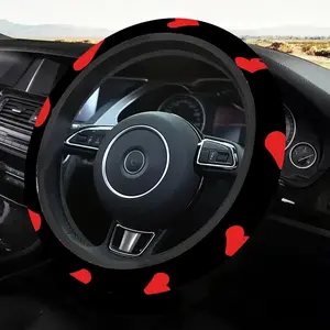 1pc 1.6 x 15 inch Glossy Red Heart Pattern car steering wheel cover, non-slip and comfortable, car interior accessory, no inner ring, easy to install and remove, suitable for all car models, a gift for car enthusiasts, holiday gift, 1.27LYY-11