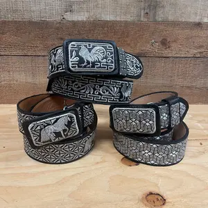 Men's Mexican Embroidered Belt Cinto Hilo Plateado