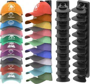 Plastic Baseball Cap Hat Organizer 2-Pack Wall Mount Rack with Patented Clips, Strong Removable Adhesive, Holds Up to 40 Hats, for Closet Doors & Walls, Home Decor Shelves Storage Display Holder