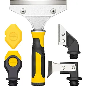 -in- Professional Caulk Remover Tool - Multi-Functional Scraper with Interchangeable Heads for Seamless Tile, Grout, and Bathroom Renovation,  Handle & Durable Stainless Steel