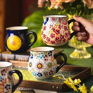 Porcelain Coffee Mugs , Multicolor Ceramic Cups for Latte, Cappuccino, Tea & Cocoa, Boho Style, Microwave & Dishwasher Safe