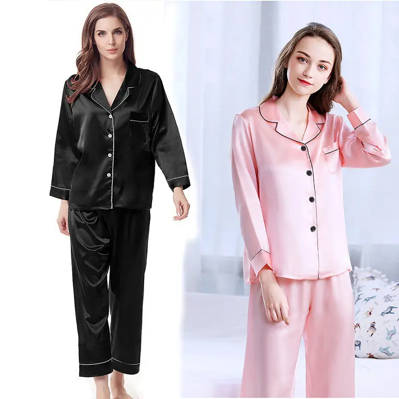 Black Friday Sale Pajama Bliss Luxe SatinLook Sleepwear for Cozy Nights In  Womens Plus Size Silk Finish Long Sleeve Pajamas with Stylized Collar for Ultimate Comfort and FashionForward Elegance