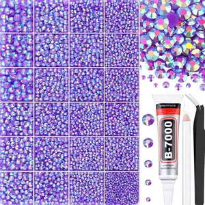 30000Pcs AB Rhinestones for Bedazzling with B7000 Jewelry Glue, Bedazzler Kit Flatback Gems, Resin Rhinestones for Crafting Crafts Clothing Shoes Fabric Nail Art Assorted Size 2/3/4/5/6mm