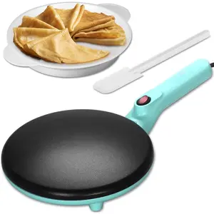 Instant Crepe Maker with Handle, Electric Crepe Maker Machine, Crepera Electrica, 8 Inch Non-stick Cooking Surface, Aqua
