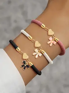Women's Bow Heart Initial Letter Bracelet, Adjustable Multicolor Ladies' Wristband, Casual Style, All Seasons Accessory, Heart Charm Bracelet