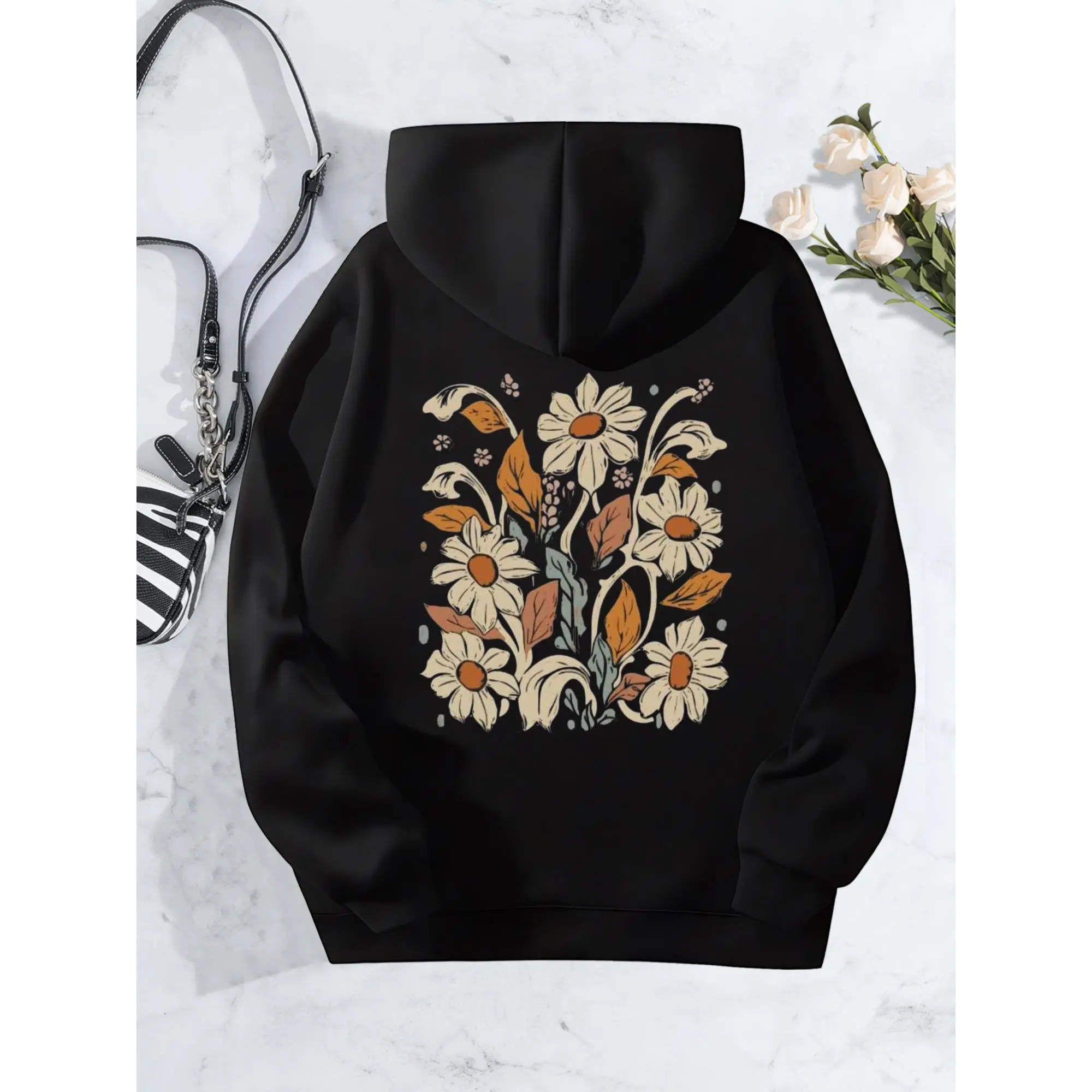 Savarana Women's Vintage Floral Hoodie Boho Wildflower Print Long Sleeve Hooded Cottagecore Nature Inspired Fashion Hoodie