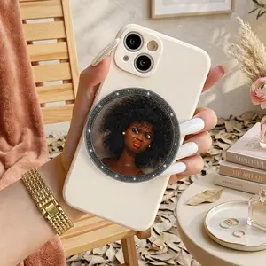 Black Glitter Acrylic Phone Grip with Sassy Doll Design, Sparkle Fashion Doll Face Phone Stand & Holder, Aesthetic Clear Acrylic Accessory, Trendy Gift Idea