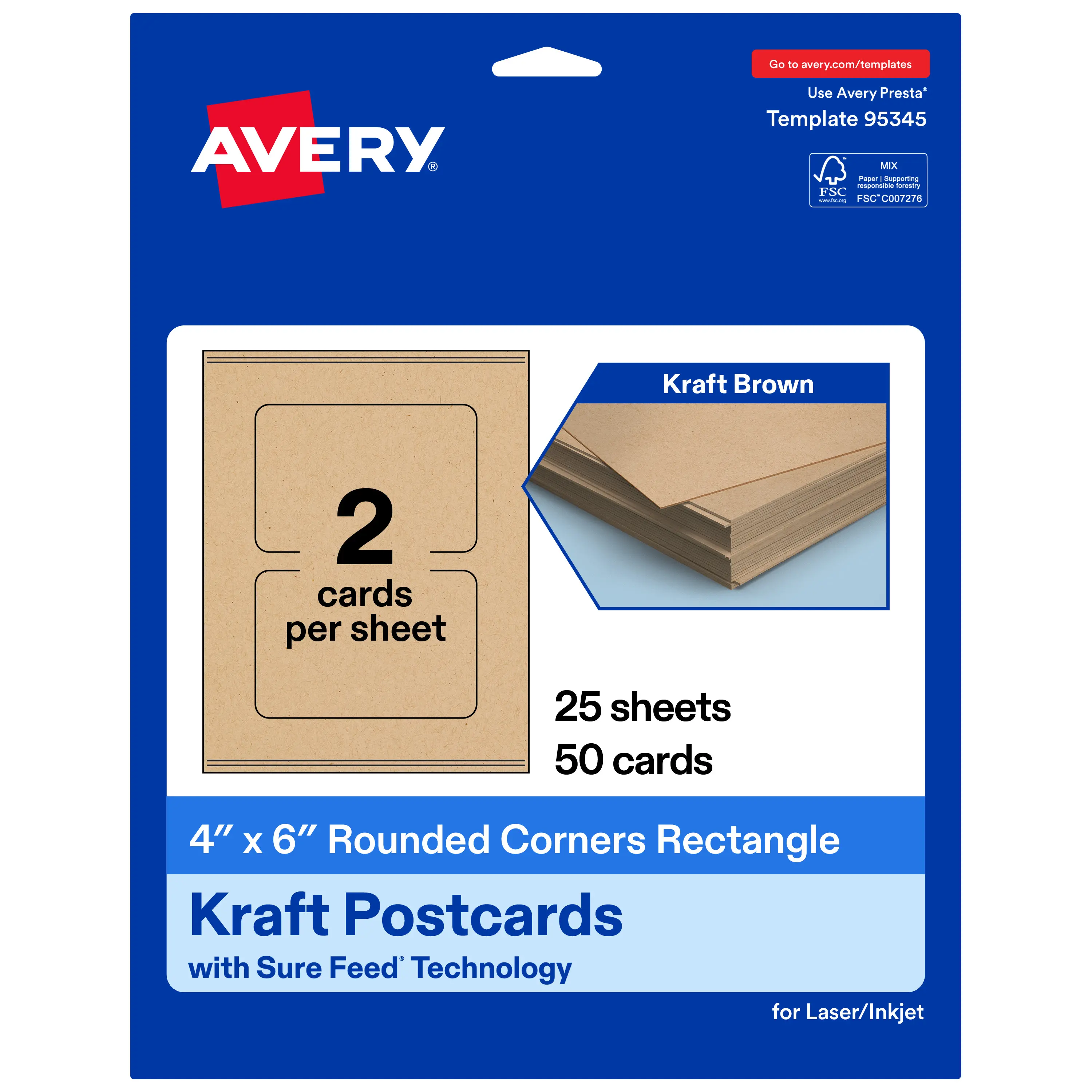 Avery Kraft Brown Postcards, 4" x 6" Rectangle Rounded Corners
