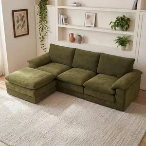 Eyisean 104.3" Chenille Modern Modular Sectional Sofa, Comfy Upholstered Couch with Wide Armrest & Pillows, Oversized 3-Seater Boneless Couches with Ottoman & Deep Seat, L-Shape Sofa for Living Room, Apartment, Bedroom, No Assembly Required