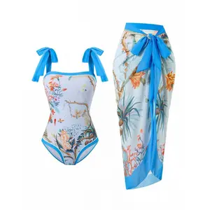 Women's Sexy One-Piece Swimsuit Set, Slimming Belly Cover-Up Wrap Skirt, Beachwear Swimwear, Summer Fashion Bathing Suit, Swimsuit Coverup