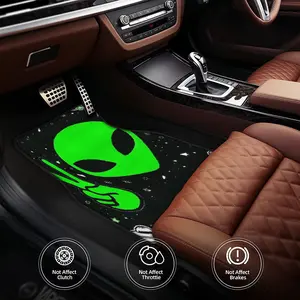4pcs car floor mats, Car interior accessory, designed for all-weather environments, ideal for trucks, sedans, SUVs, featuring alien peace and gestures, space theme, ideal for summer road trips and everyday use
