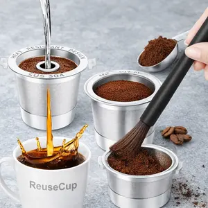 ReuseCup 2 Pack Reusable Stainless Steel K Cups with Scoop and Cleaning Brush for Coffee Brewing Eco-Friendly SUS 304 Material Heat Resistant Design