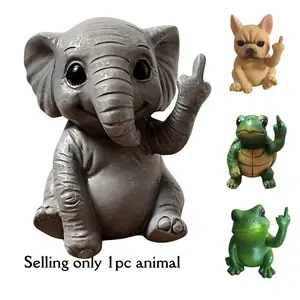 Funny Middle Finger Animal Mini Statues, Resin Material, Dog, Elephant, Frog, Turtle, Desktop, Office, Car Decor, Cute and Creative, Animal Resin Figurine