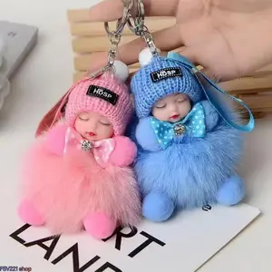 Women’s Handmade Plush Kawaii Sleeping Baby Pocket-Sized Keychain Charms 2-Pack - Stylish Pompom Doll Attachment, Phone Charm, Bag Pendant, Birthday Gift, Pocket-Sized Keychains