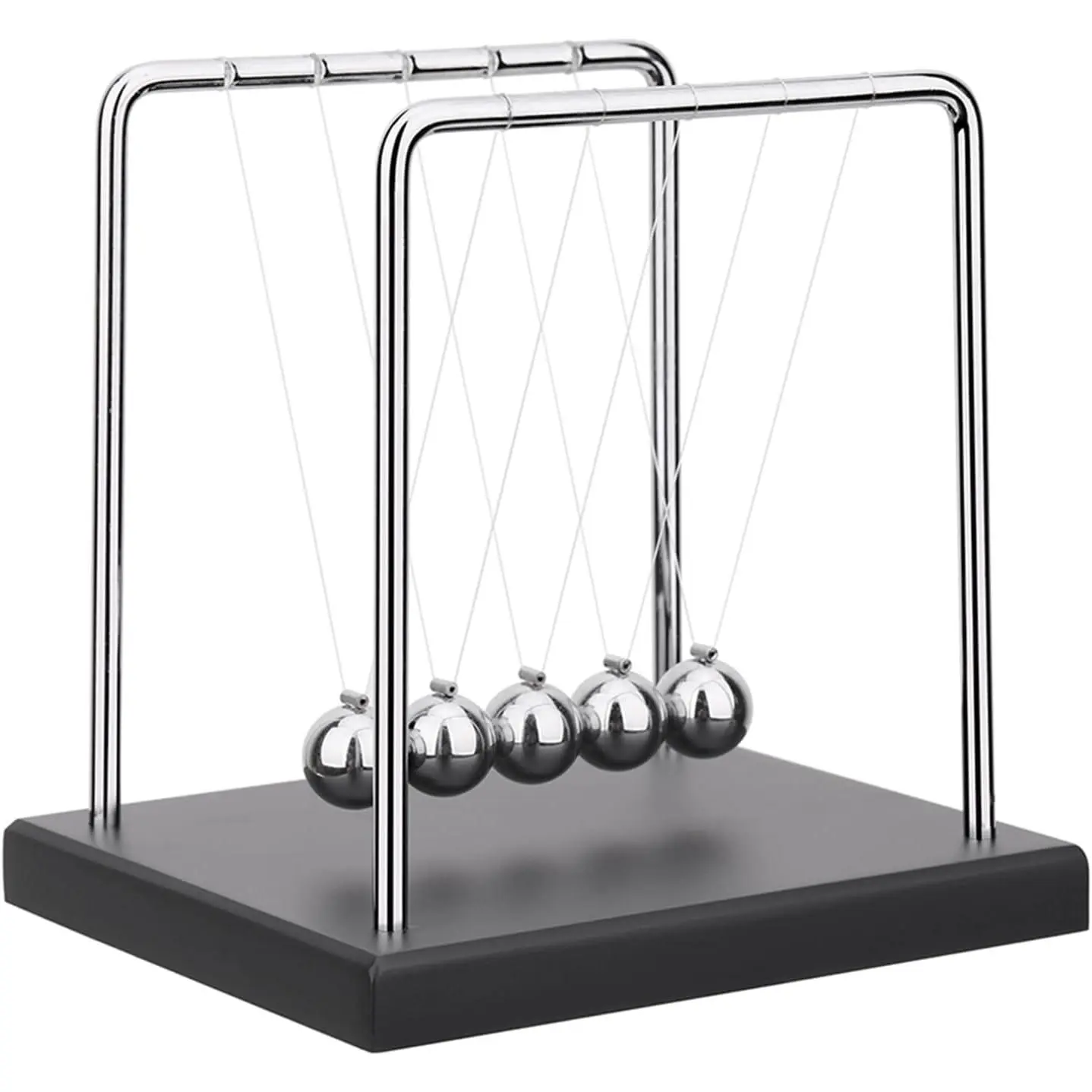 P-SO084 Stainless Steel 5-Large-Bead Newton's Cradle Balance Balls with Black Wooden Base, Physics Science Study Desk Toy, Bedroom Home Decor, Holiday Gift for Office