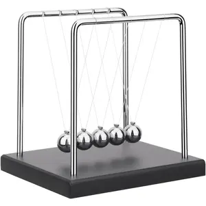 P-SO084 Stainless Steel 5-Large-Bead Newton's Cradle Balance Balls, Black Wooden Base Desk Toy, Science Learning Home Decor, Killing Boredom Gift for Office Bedroom (Energy Transfer, Gravity in Action)