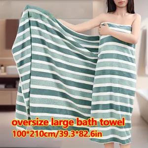 Extra Large 100x210cm Striped Towel, Soft Absorbent Coral Fleece Material, Quick Drying, Suitable for Home and Beach Use