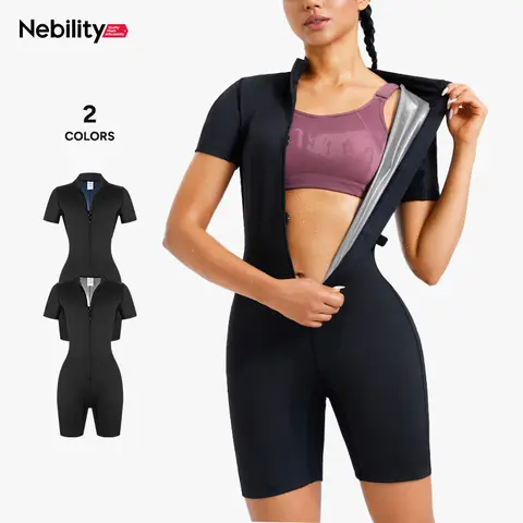 Nebility Women's Coated Athletic Zipper Workout Sweat Sauna Jumpsuit Stylish Activewear Workout Apparel Sporty Comfy Jumpsuit Tummy Control Jumpsuit Sauna Sports Jumpsuit Sports Outfits Stylish Activewear