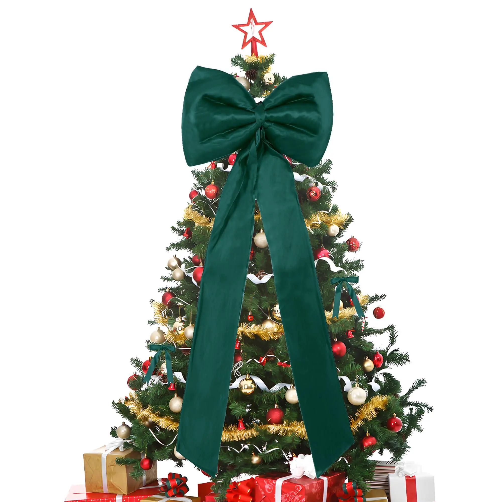 Garvee Christmas Decorations - 18 inch Big Christmas Bows & 24 Short Ribbon Bows for Xmas Tree - Giant Satin Bow for Tree Topper Window Mantle Wall Door Decor,Green,A