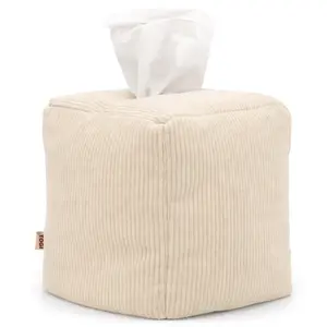 TOGI Corduroy Tissue Box Cover - Soft & Puffy Cube Design Adds a Warm, Cozy Touch - Soft Tissue Box Cover Square Fits Standard Square Boxes from Everyday Brands - Cozy Home & Office Decor (Cream)