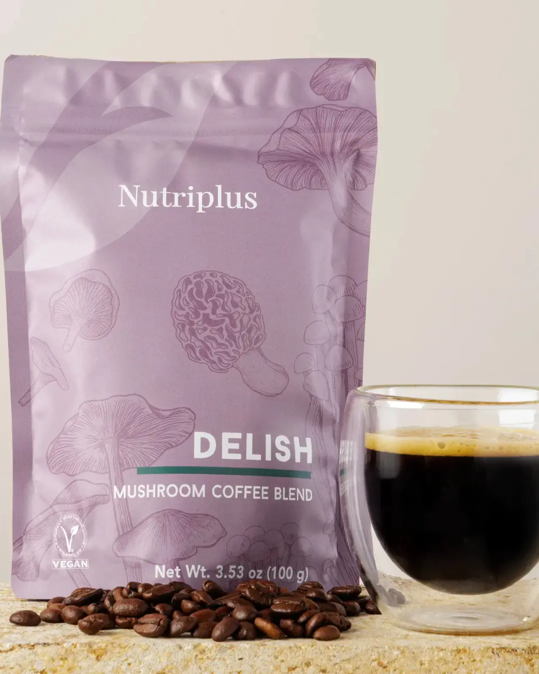 Nutriplus Delish 10 Mushroom Coffee Blend - Premium Instant Coffee with 10 Functional Mushrooms for Focus Balance & Daily Wellness