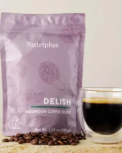 Nutriplus Delish 10 Mushroom Coffee Blend - Premium Instant Coffee with 10 Functional Mushrooms for Focus Balance & Daily Wellness