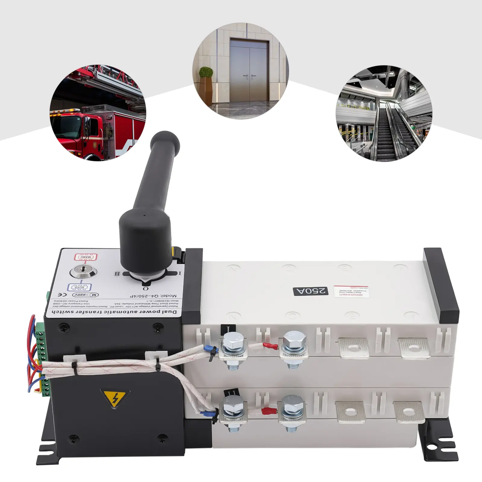 Automatic Transfer Switch 250A 110V CCQ4 4P Backup Power Supply for Hospital Factory Building Emergency Power Changeover Generator Switch Black, 1 English Manual, Auto Changeover