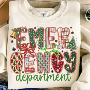 Emergency Department Christmas Sweatshirt T-Shirt, ED Nurse Shirt, ER Christmas Shirt, ED Christmas Hoodie, Er Nurse Sweater, Nurse Gifts, Xmas Nursing Outfit, Unisex Casual Cotton Streetwear Tops For Her For Him