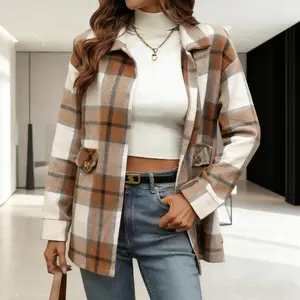 Women's Chunky Plaid Cardigan - Red Checkered Fall Winter Outerwear