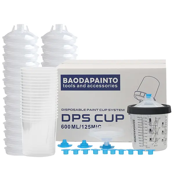 20oz(600ml) Spray Paint Cups for HVLP/LVLP Spray Guns, with 25 Cups and Lids System, 1 Hard Cups with Retainer Ring, 10 Plugs, 3 Mixing Sticks, Perfect for Auto Body Technicians & DIY Car Painters