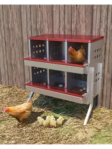 Gaomon 6-Compartment Galvanized Steel Chicken Nesting Box for Laying Eggs, Rustproof Wall-Mount Roll Away Hen Box with Legs & Perch, Auto Collects Eggs, Waterproof, Ventilated, Easy Rinse, Red