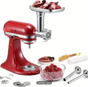 1pc, Food Grinder Attachments For KitchenAid Stand Mixers, Meat Grinder, Sausage Stuffer, Perfect Attachment For KitchenAid Mixers, Silvery(Machine/Mixer Not Included) Kitchen Stuff Kitchen Accessories Baking Supplies