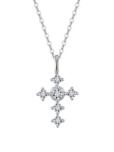 S925 Sterling Silver Rhinestone Decor Cross Pendant Necklace for Women, Fashion Jewelry for Party, Daily Decor, Trendy All-match & Exquisite Jewelry for Birthday Gift
