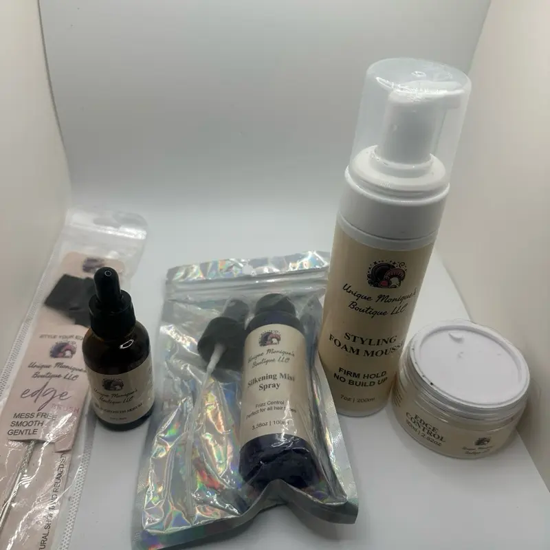 Silk Press Hair Care Kit – Silkening Mist, Mousse, Serum + Edge Set | Sleek, Frizz-Free Finish