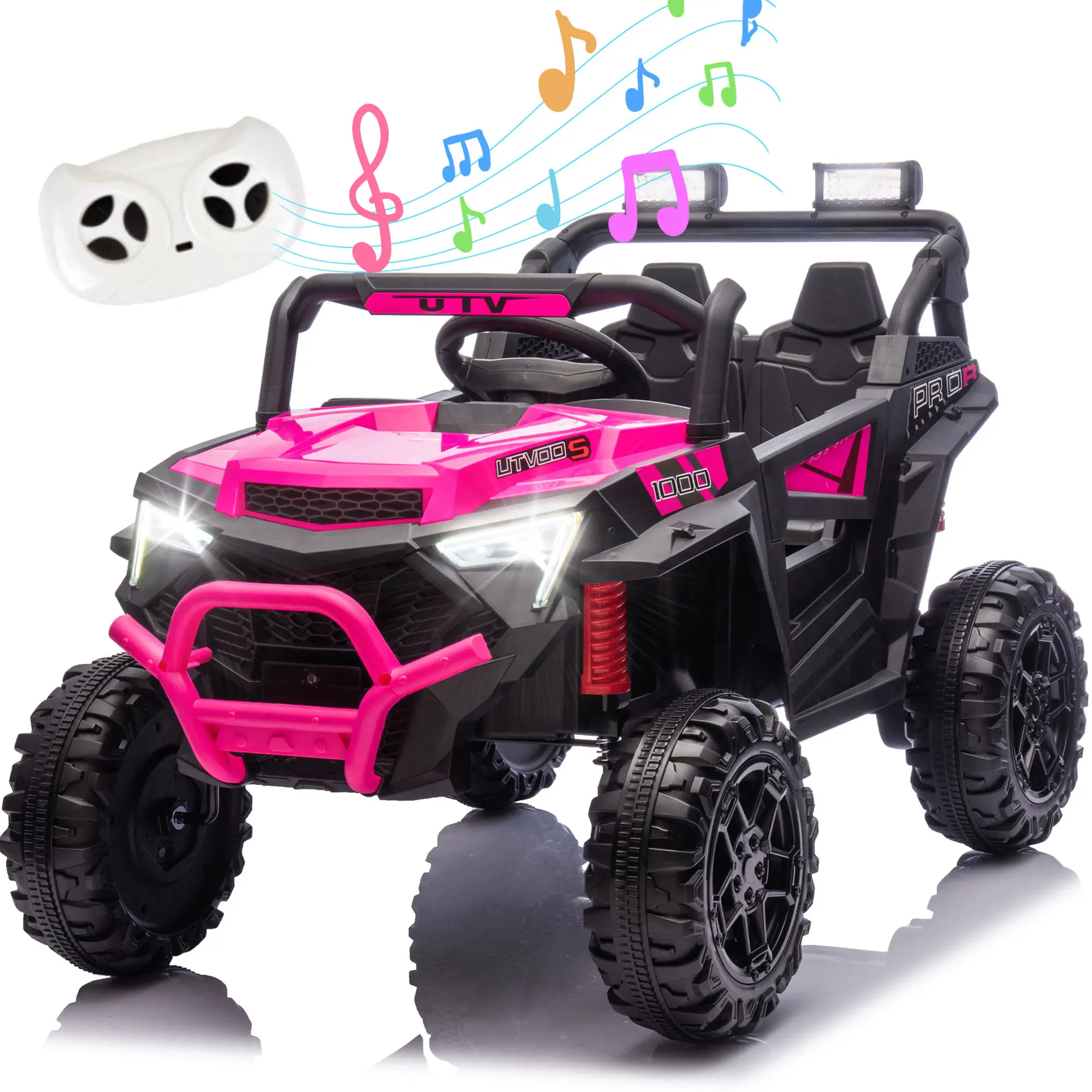 Kids Ride On Electric UTV 24V 400W - Parents Remote Control, 4-Wheel Suspension, LED Lights, Portable Handle, Advanced Center Panel, Bluetooth Audio, USB Port, Power Display, Outdoor Play for 3+ Unisex Durable Ride-On Toy