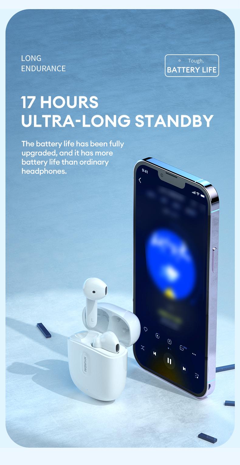 HYUNDAI T17 In-Ear Wireless Headphones with Bluetooth 5.3, Anti-Leakage Shell, Low Latency, Lightweight & Comfortable Fit, Wireless Earbuds for Music & Calls, Compatible with Android & iOS