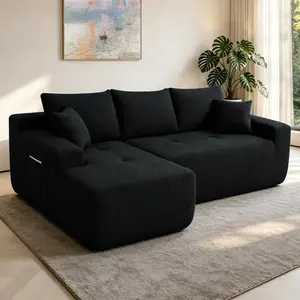 Niccae 85" Cloud Sectional Couch with L-Shape Chaise,Modern Modular Sofa with Deep Seat, Upholstered Couches for Living Room Bedroom,No Assembly Required, (Cotton linen Fabric),Black