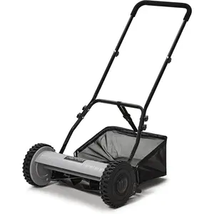 16" Push Reel Lawn Mower with Grass Catcher - Manual 5- Hand Mower, Adjustable 3-Position  Height (0.5"-1.75"), Lightweight &  - 1-Year Warranty