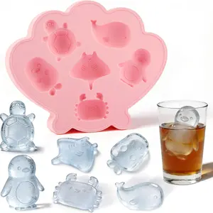 Silicone ice cube tray molds, adorable ocean creature designs, easy to unmold, suitable for refrigerators, kitchens, beverage containers, cocktail molds, coffee molds, and chocolate molds.