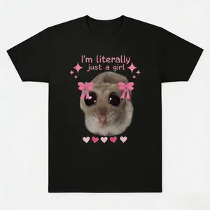Literal Girl Hamster Shirt Sad Hamster Meme T-Shirt for Women Cute Animal Print Short Sleeve Top trench coat