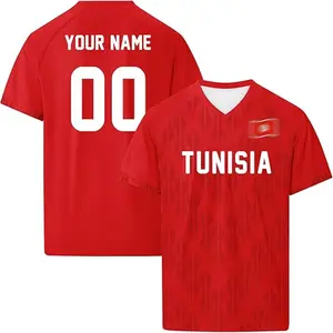 [Custom Name] Tunisia Soccer Fan Jersey, Personalized Name Number Football Shirt, Red Sports Apparel, Custom Supporter Jersey, Tunisia Pride Football Tee, Unisex Fan Wear, Gift For Tunisia Football Lovers