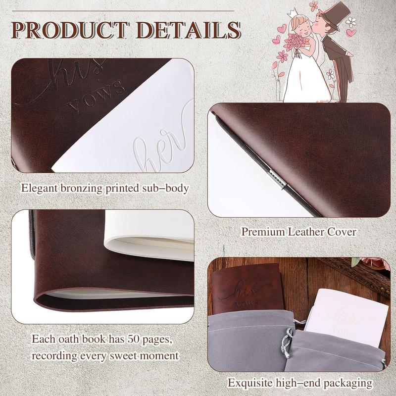 2 count Wedding Vow Books His and Hers Vow Books Vow Notebook for Wedding Vows Journal Wedding Day Officiant Book 5.9 x 3.9 Inch, Bridal Shower Gifts, Wedding Keepsake, 50 Pages/Pcs (White, Coffee)