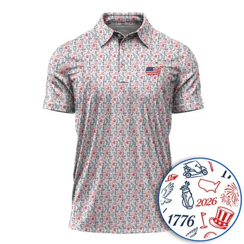 Patriotic American Flag Golf Polo Shirt USA 250 Anniversary